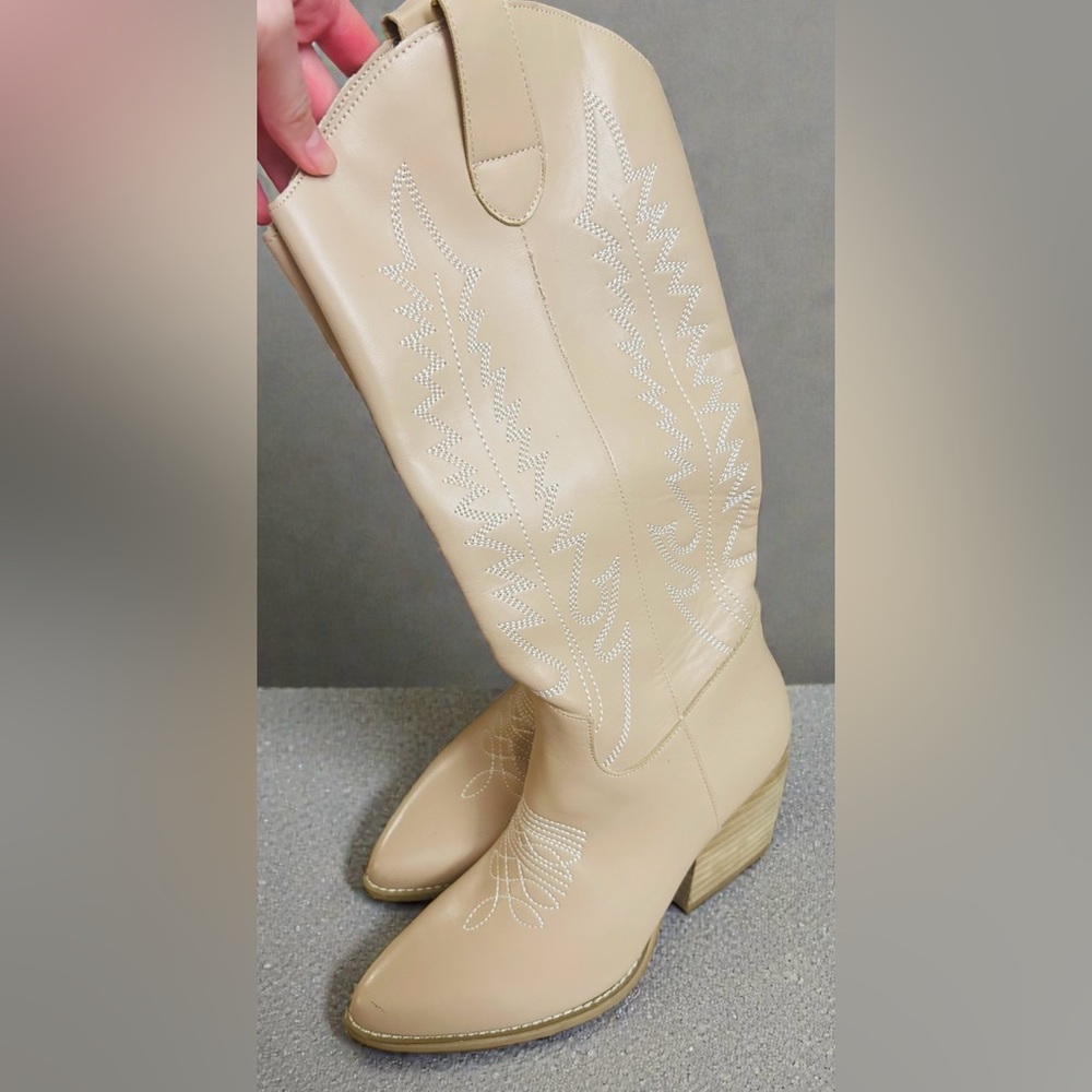 Beige Western-Style Women's Boots